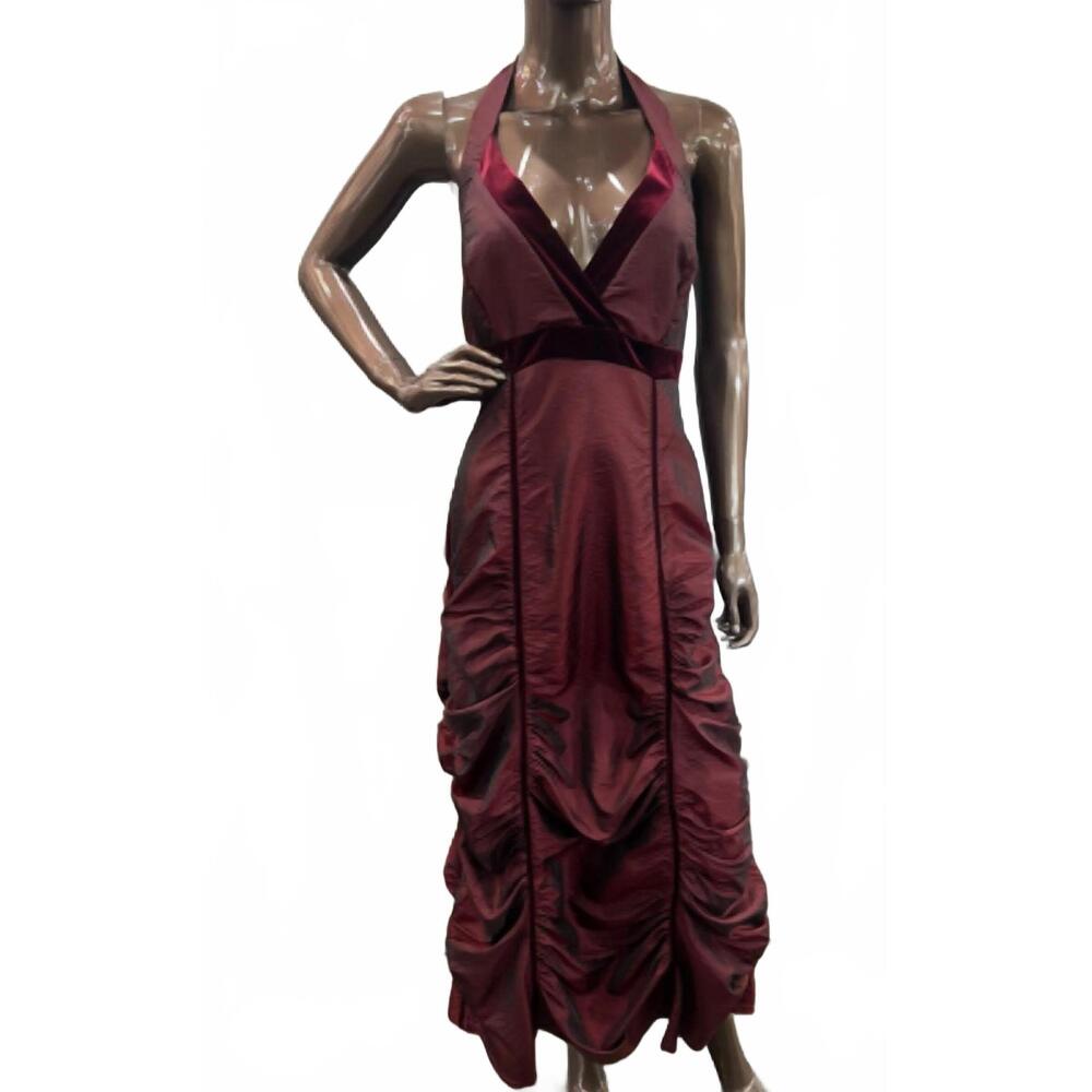 NEW RONEN CHEN women's juliet halter dress in cranberry red